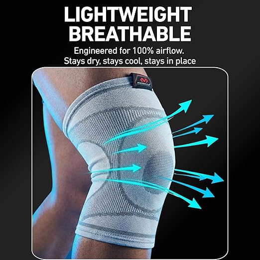 McDavid 4-Way Elastic Knee Sleeve, Compression Knee Support for Pain Relief, Soreness, All-Day Daily Activity White/Grey L