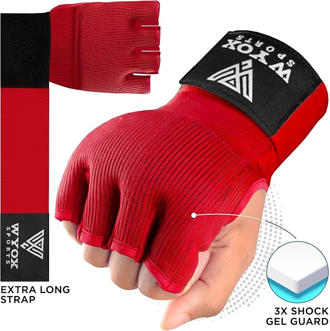 WYOX Gel Boxing Hand Wraps Inner Gloves for Men & Women – 80cm Quick Wrist Strap, Padded Knuckle Support, Fingerless MMA Muay Thai Kickboxing Wraps for Training, Punching & Martial Arts