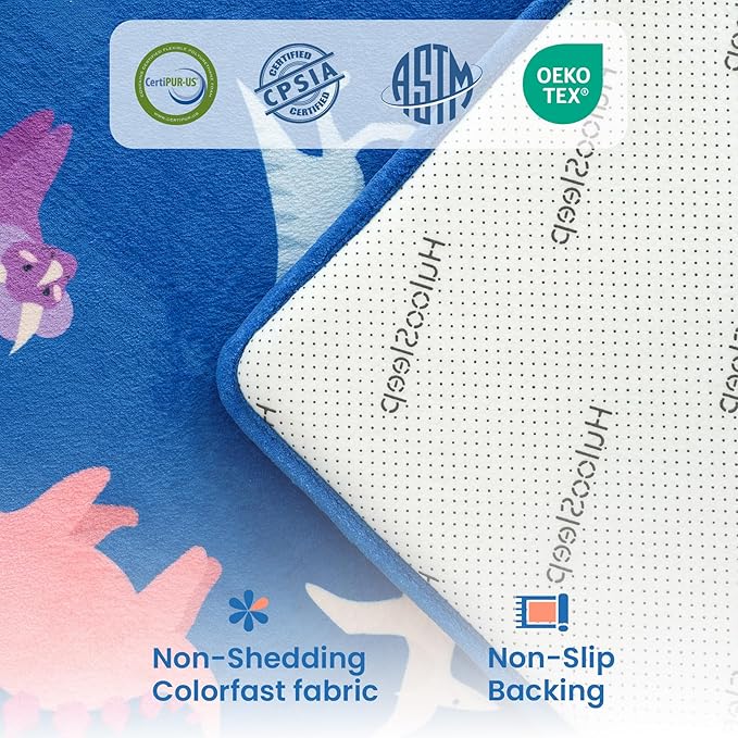 Baby Play Mat for Floor,1.3" Thick Cushioned Playpen Mat 50"x50",Extra Soft Elasti-Foam,Water Repellent Coral Velvet,Non-Slip for Crawling&Tummy Time,Infant Toddler Kids Nursery Rug(Dinosaur)