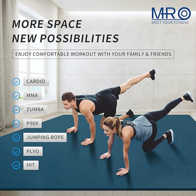 MRO Extra Large Exercise Mat For Home Gym, 8'x4.5'/7'x4.5'/6'x4.5'(7mm) Workout Mats for Gym Flooring, Non-Slip, Extra Thick Durable Cardio Mat, Ideal for Plyo, Weights, MMA, Jump Rope -Shoe Friendly