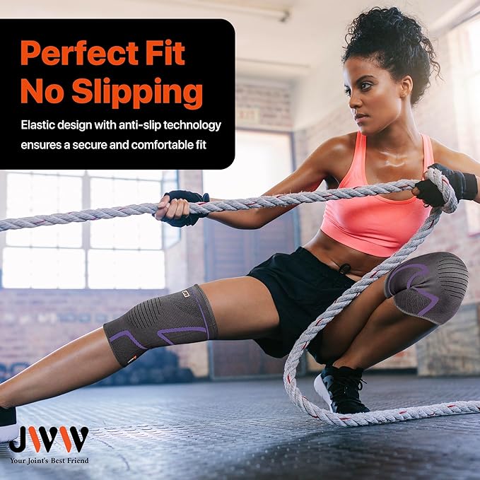 JWW Plus Size Knee Compression Sleeve for Big Thighs, 2 Pack Knee Brace for Men & Women Knee Pain Relief, Workout Sports Knee Support, Knee Braces for Meniscus, ACL & Arthritis Recovery (Purple, 2XL)