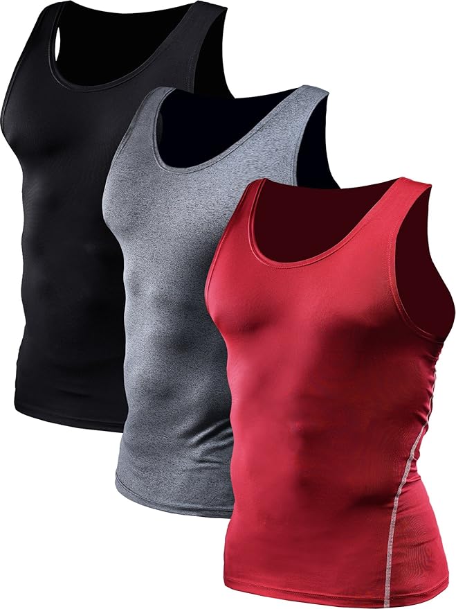 NELEUS Men's 3 Pack Athletic Compression Under Base Layer Sport Tank Top