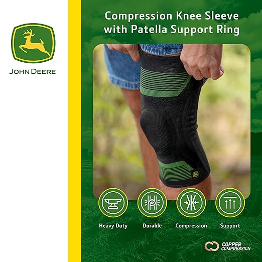John Deere Knee Sleeve by Copper Compression – Patella Ring Stabilizer for Arthritis, Meniscus Tears, Tendonitis, Ligament Injuries – Seamless Heavy-Duty Brace for Joint Relief – L/XL