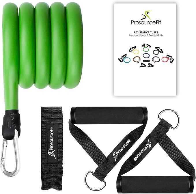 ProsourceFit Single Stackable Resistance Bands with Door Anchor and Exercise Guide, 8-12 LB, Heavy Duty Fitness Tube for Full-Body Exercises and Home Workouts