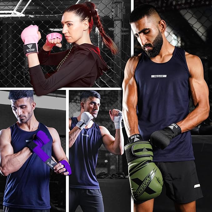 WYOX Gel Boxing Hand Wraps Inner Gloves for Men & Women – 80cm Quick Wrist Strap, Padded Knuckle Support, Fingerless MMA Muay Thai Kickboxing Wraps for Training, Punching & Martial Arts