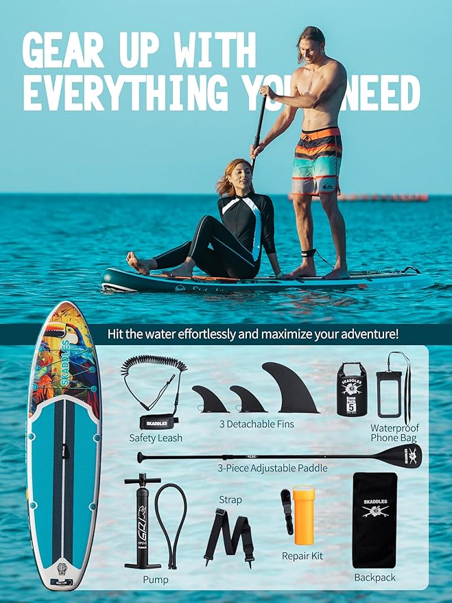10’6’’ Inflatable Stand Up Paddle Board (SUP) for Adults and Youth with Non-Slip Deck – Complete Accessories Kit, for Fishing, Yoga, Fitness & Family Fun