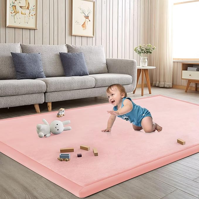 Baby Play Mat for Floor Nursery Rug Muscle Mat Area Rug Playroom Rug 71"x79" Playpen Mat Memory Foam 1.3" Thick Crawling Mat for Babies,Toddlers, Infants, Kids,Light Pink