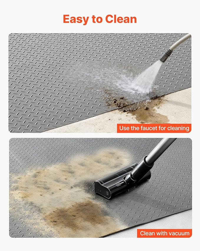 VEVOR Garage Floor Roll, 7.5 x 20 ft Garage Flooring Mat, 2.2 mm Thickened PVC Diamond Plate Floor Protector Mat with Double-Sided Tape, Non-Slip, Easy to Clean for Warehouse, Gyms,Silver Gray