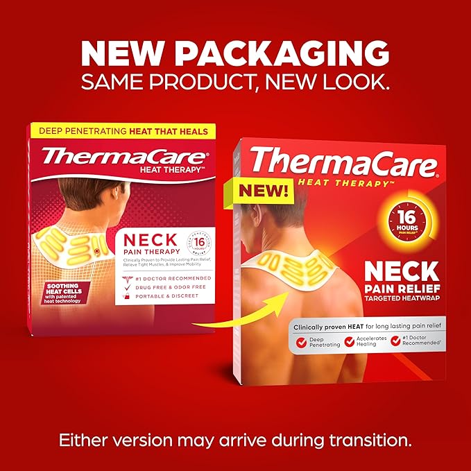 ThermaCare Heat Wraps for Neck & Shoulder Pain Relief - Portable Adhesive Heating Pads with 16-Hour Therapeutic Heat - Drug-Free Muscle & Joint Soothing Patches (5-Count)