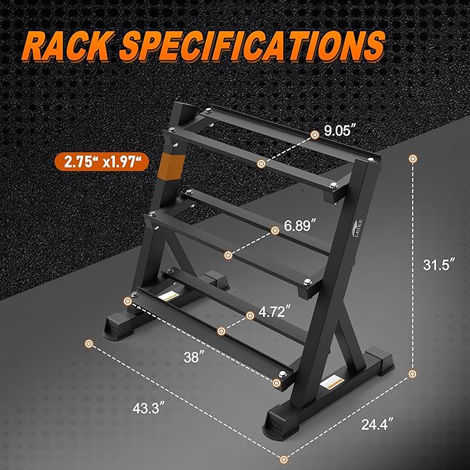 Leikefitness Dumbbell Rack 3 Tier Heavy Weight Organizer Dumbbell Storage Stand Holder 1100lbs Capacity Quick Assembly Dumbbell Weight Storage Rack For Home Gym, Black (Rack Only)