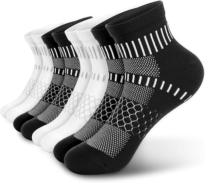 IRAMY Ankle Compression Socks for Men Women Cushioned Running Athletic Socks Plantar Fasciitis Relief 2/4/6 Pairs