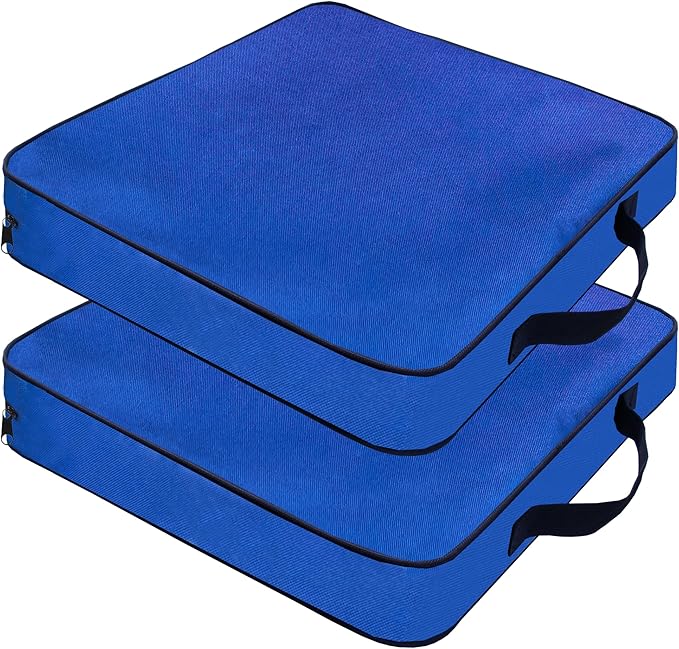 JUICYRAUL 2 Pack Blue Stadium Seat Cushions for Bleachers, Extra Thick 2.4" Waterproof 600D Oxford Cushion with Handle & Zipper, Portable Indoor Outdoor for Sports Events, Office Chairs, Beaches