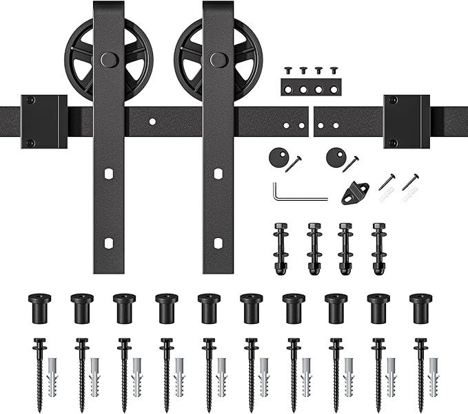 SMARTSTANDARD 13 Feet Heavy Duty Sliding Barn Hardware Kit, 4FT - 18FT, Black, Smoothly and Quietly, Simple and Easy to Install, Fit 78" Wide Door Panel (Industrial Bigwheel Hangers)
