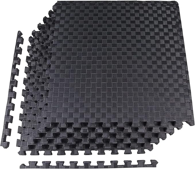 BalanceFrom Puzzle Exercise Mat 1' Thick, EVA Interlocking Foam Floor Tiles for Home Gym, Mat for Home Workout Equipment, Floor Padding for Kids, Black, 24 in x 24 in x 1 in, 24 Sq Ft - 6 Tiles