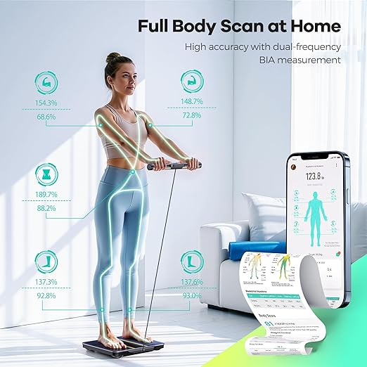 RunStar Smart Scale for Body Weight, 8 Electrodes High Precision Digital Bathroom Scale with Set Functions Handle, Body Composition Scale for 28 Metrics 400lbs, Blue-Black