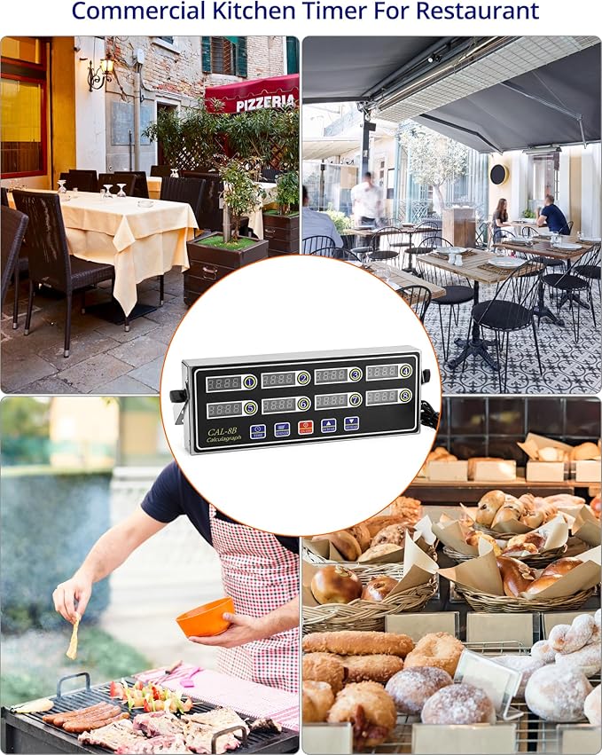 QWORK Digital Kitchen Timer - 8-Channel Multi-Timer with Waterproof Panel, Adjustable Volume