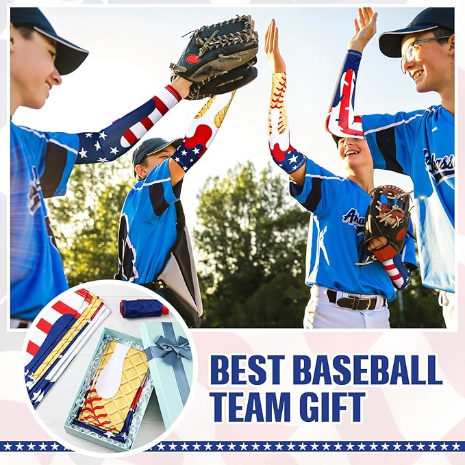 Shyyween 6 Pair Ice Cream Drip Baseball Arm Sleeve Youth Cross Sun Protection Compression Arm Sleeve American Flag Sport Gift