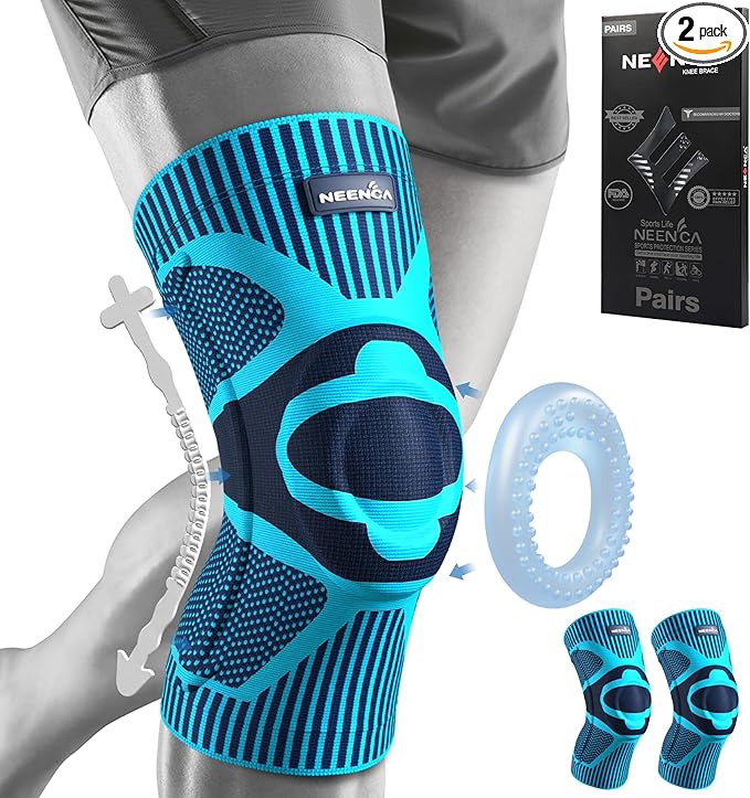NEENCA 2 Pack Knee Braces for Knee Pain, Compression Knee Sleeves with Patella Gel Pad & Side Stabilizers, Knee Support for Meniscus Tear, Arthritis, Joint Pain, ACL, Runner, Workout