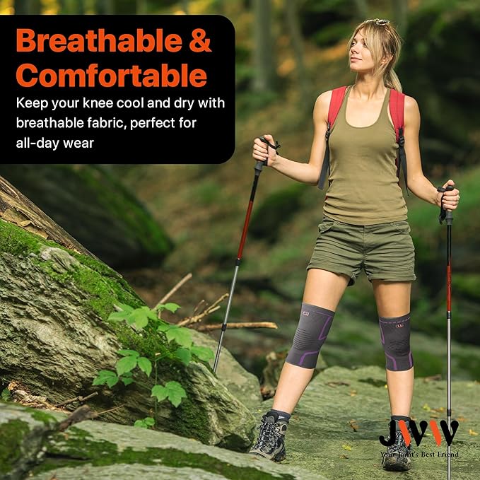JWW Plus Size Knee Compression Sleeve for Big Thighs, 2 Pack Knee Brace for Men & Women Knee Pain Relief, Workout Sports Knee Support, Knee Braces for Meniscus, ACL & Arthritis Recovery (Purple, 2XL)