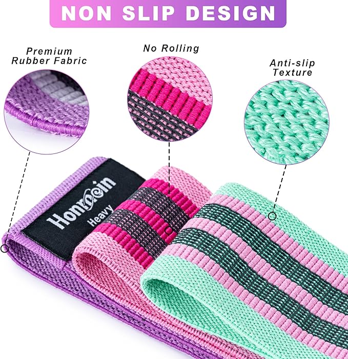 Honmein Resistance Bands for Working Out, 3 Levels Exercise Bands Workout Bands Set for Women Men, Hip Legs Booty Bands for Home Fitness, Gym, Yoga, Pilates