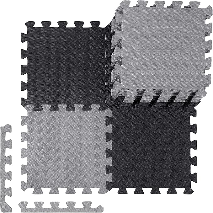 Ecally 100 Pcs 12 x 12 Gym Mat Foam Floor Mats for Home Gym Covers 96 Sq Ft Puzzle Exercise Square Interlocking Carpet Tiles with Border for Workouts Equipment Yoga Pilates (Black,Gray)