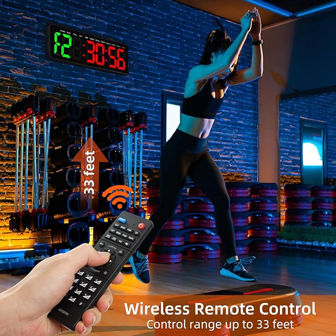 Gym Timer, 16.5" Large Digital Wall Clock for Gym Interval Workout, Remote Control LED Digital Timer for Home Decor, Living Room, Office, Gym, Classroom