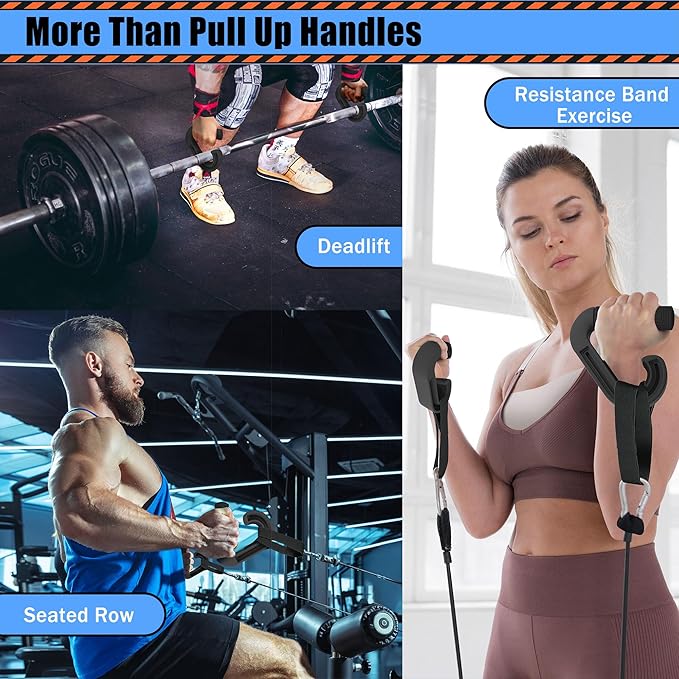 Folaps Pull Up Handles Neutral Grip: Portable Barbell Grip with 2 Detachable Straps for Cable Machine LAT Pull Down T-bar Row Deadlift Shrug