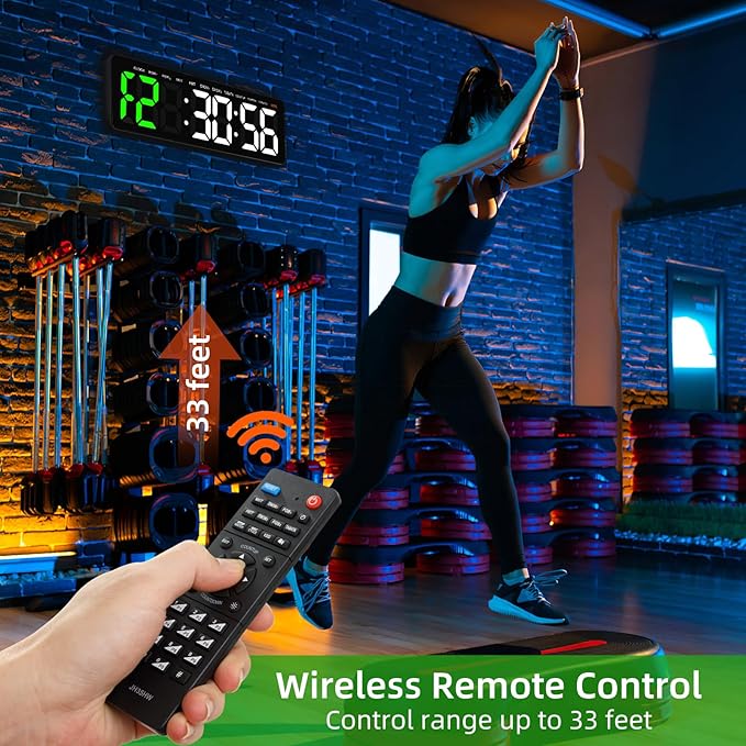 Gym Timer, 16.5" Large Digital Wall Clock for Gym Interval Workout, Remote Control LED Digital Timer for Home Decor, Living Room, Office, Gym, Classroom