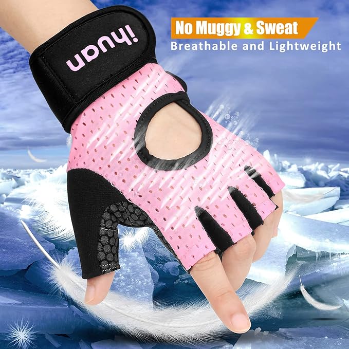 ihuan Breathable Weight Lifting Workout Gym Gloves: Fingerless Exercise Wrist Support | Enhance Palm Protection | Extra Grip for Fitness |Training | Rowing | Pull-ups