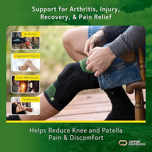 John Deere Knee Sleeve by Copper Compression – Patella Ring Stabilizer for Arthritis, Meniscus Tears, Tendonitis, Ligament Injuries – Seamless Heavy-Duty Brace for Joint Relief – L/XL