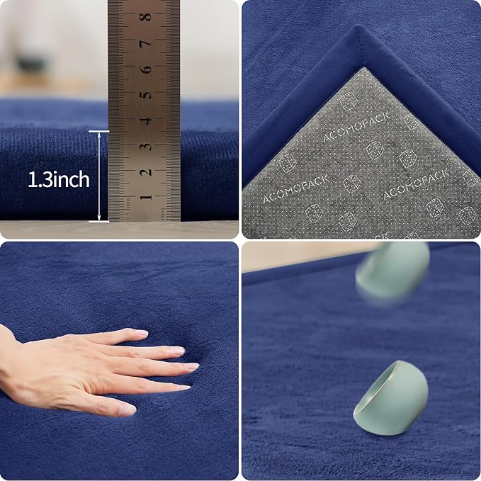 ACOMOPACK Baby Play Mat for Floor 1.3" Thick Memory Foam Play Mat 79"×157 Tummy Time Crawling with Non-Slip Bottom for Living Room,Nursery,Soft Velvet Playpen Mats for Kids,Infants（Royal Blue）