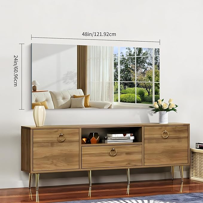 Frameless Mirror, 24x48 Inch Large Bathroom Mirrors for Wall Over Sink, Upgraded Shatterproof Vanity Mirror with Polished Edge for Bathroom,Bedroom,Living Room and Entryway