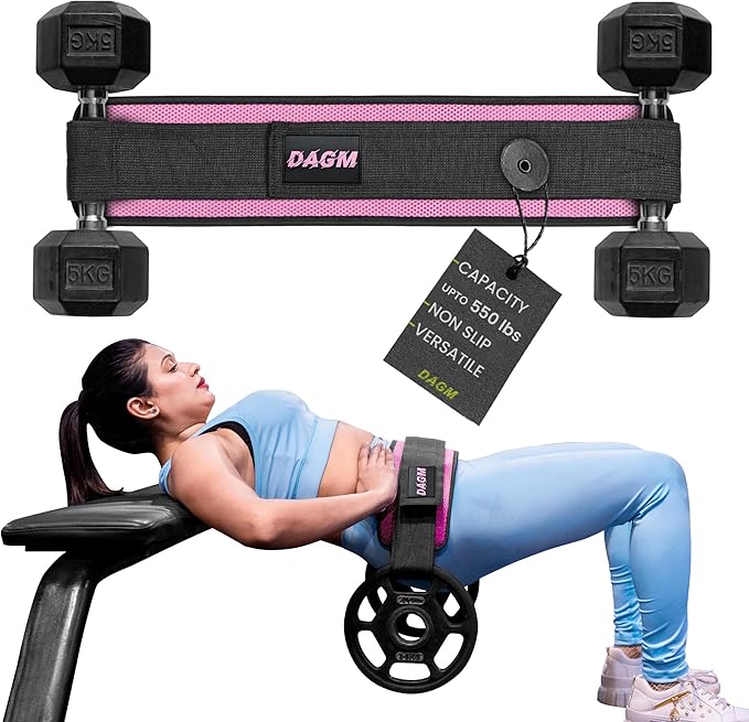 DAGM Hip Thrust Belt for Dumbbells heavy, Secure Glute Trainer with Non-Slip Extra Padding That Protects Your Hips - Ideal for Gym & Home Workouts - Use with Heavy Duty Kettlebells, Dumbbells, & Plates Hold up to 500 lbs