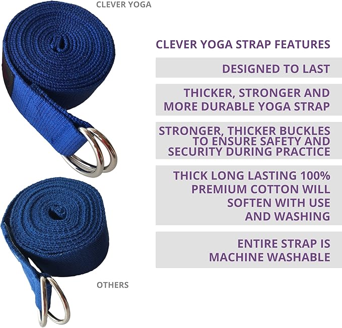 Clever Yoga - 8 ft Yoga Strap for Exercise & Physical Therapy, Leg Stretching Strap Yoga Accessories & Stretching Equipment, Leg Stretcher for Women & Men, Home Workout Essentials