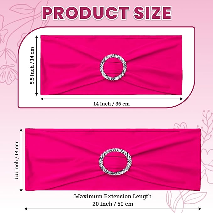 MDS Pack of 10 Spandex Chair Sashes Bow Premium Stretch Chair Cover Band with Buckle Slider Universal fits Elastic Dining Chair Ties for Wedding Party Banquet Events Decoration - Magenta
