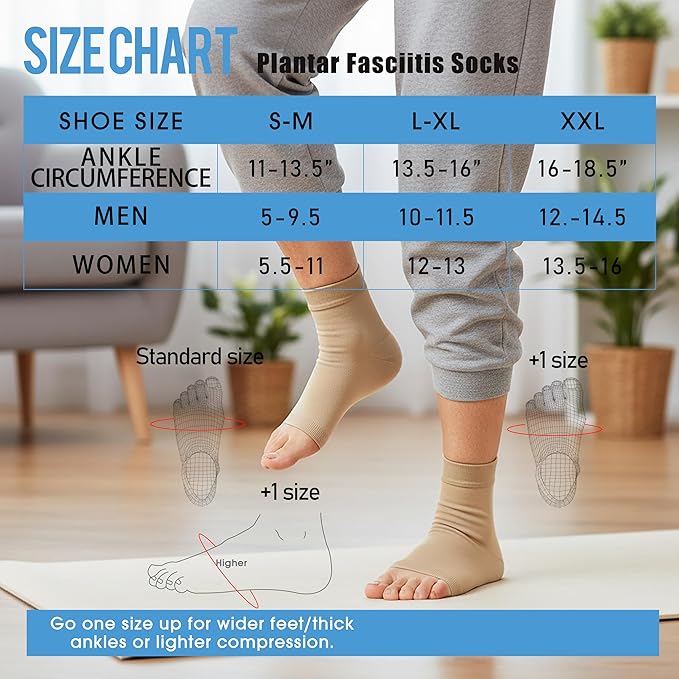 ACTINPUT 2 Pack Ankle Brace Compression Sleeve 8-15 mmHg Open Toe Сompression Socks Women&Men for Swelling,Plantar Fasciitis,Sprain Beige XXL
