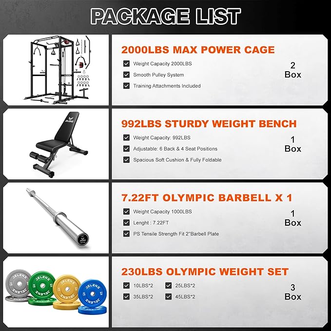 JELENS S21 Power Cage, Multi-Function Power Rack with Adjustable Cable Crossover System, 2000LBS Squat Rack for Home Gym with More Training Attachments