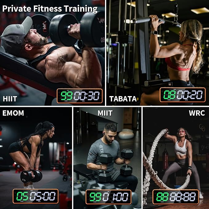 Portable Gym Timer with Strong Magnet for Home Gym, Interval Timer with Battery Supply, Workout Clock with Stopwatch, Count up/Down,Custom Interval for Fitness/Home/Boxing