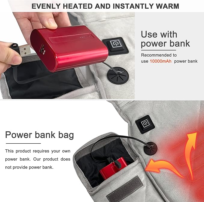 Portable Heated Seat Cushion(No Power Bank) Heated Camping Chair Pad,Foldable Heated Stadium Seat for Bleachers,USB Powered Heated Seats Great for Sports, Fishing, Concerts Grey