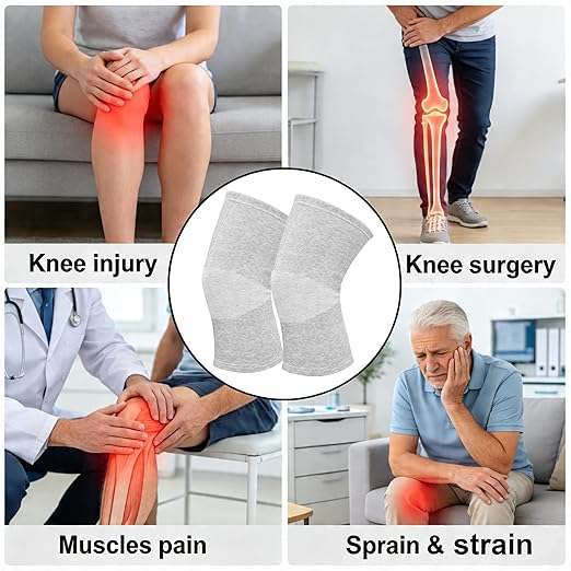 Premium Bamboo Knee Compression Sleeve, 2 Pair Slip-One Knee Support, Elastic Warm Knee Brace for Knee Pain, Joint Recovery, Sports, Daily Wear for Adults(Black+Gray, Large)