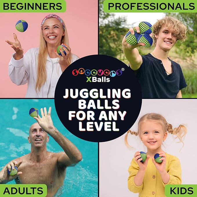 speevers Juggling Balls for Beginners and Professionals Set of 3, 14 Colors Available, 2 Layers of Net and Carry Case, Xballs Juggling Balls (Blue - Yellow, 4.2 oz)
