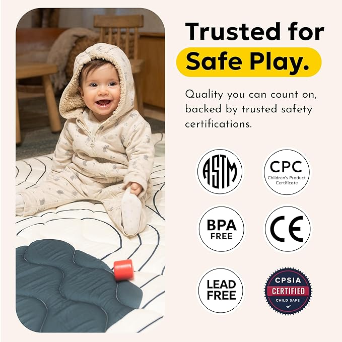 MioTetto Baby Mat for Floor, 50" x 50" Playpen Mat, Thick Soft Foam Padding Baby Play Mat, Portable Quilted playmat - Washable Baby Floor Play mat, Non-Slip Play Mat for Babies & Toddlers