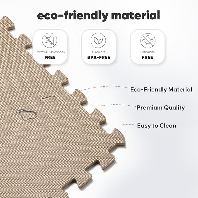 Home Gym Mat, Puzzle Exercise Mat, EVA Interlocking Foam Floor Tiles for Home Workout Equipment and Kids' Play Areas - Blue, 24 in x 24 in x ½ in - (Brown, 16 Pack(64 SQ FT))