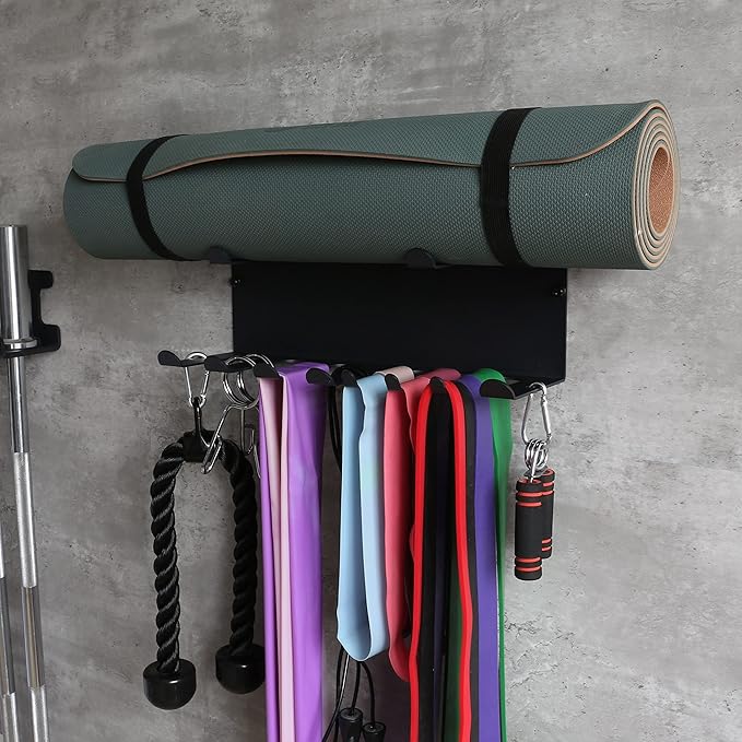 Resistance Bands Rack Wall Mount Home Gym Equipment Storage Rack for Resistance Bands, Jump Ropes, Yoga Mat, Foam Roller, Chains, 16.5", Black