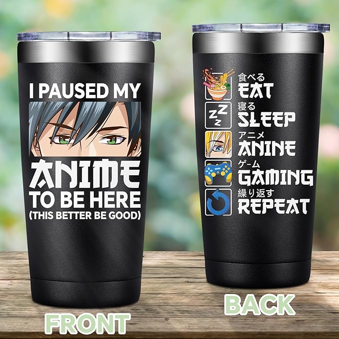 Anime Gifts for Men, Women - Kawaii Christmas, Birthday Gifts for Japanese Animation Fans, Lovers - I Paused My Anime to Be Here Tumbler Cup 20 oz