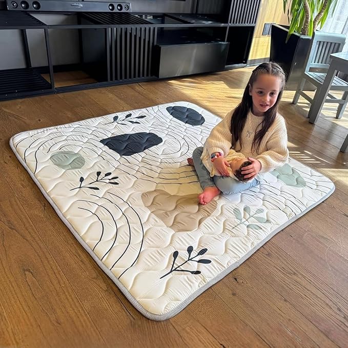 MioTetto Baby Mat for Floor, 50" x 50" Playpen Mat, Thick Soft Foam Padding Baby Play Mat, Portable Quilted playmat - Washable Baby Floor Play mat, Non-Slip Play Mat for Babies & Toddlers