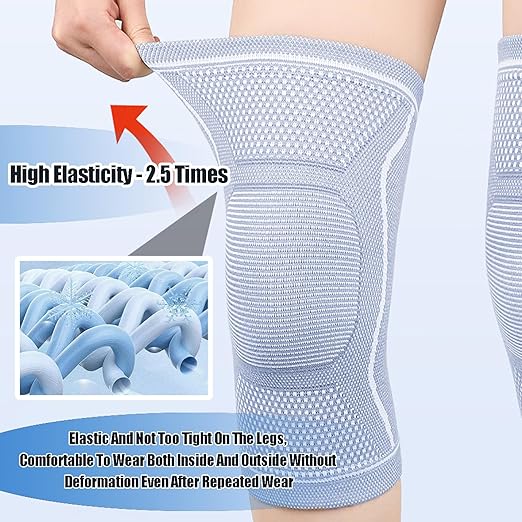 Compression Knee Sleeve for Men Women - Bamboo Charcoal Elastic Knee Braces Pads Warmers Protective Knee Support for Arthritis and Runners (Gray, Medium)