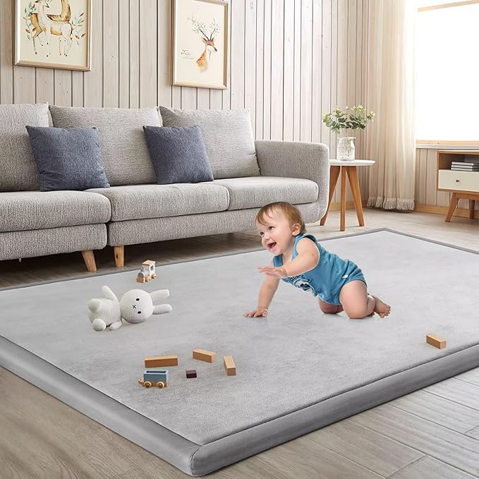 Baby Play Mat for Floor Nursery Rug Muscle Mat Area Rug Playroom Rug 71"x79" Playpen Mat Memory Foam 1.3" Thick Crawling Mat for Babies,Toddlers, Infants, Kids,A Light Gray