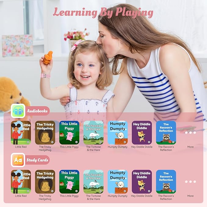 Smart Watch for Kids, 12 Puzzle Games HD Touch Screen Watches, Step Counter, Heart Rate and Sleep Monitor, Flashlight, 12/24 hr Educational Toys Birthday Gifts for Girls Ages 6-12 (Pink)