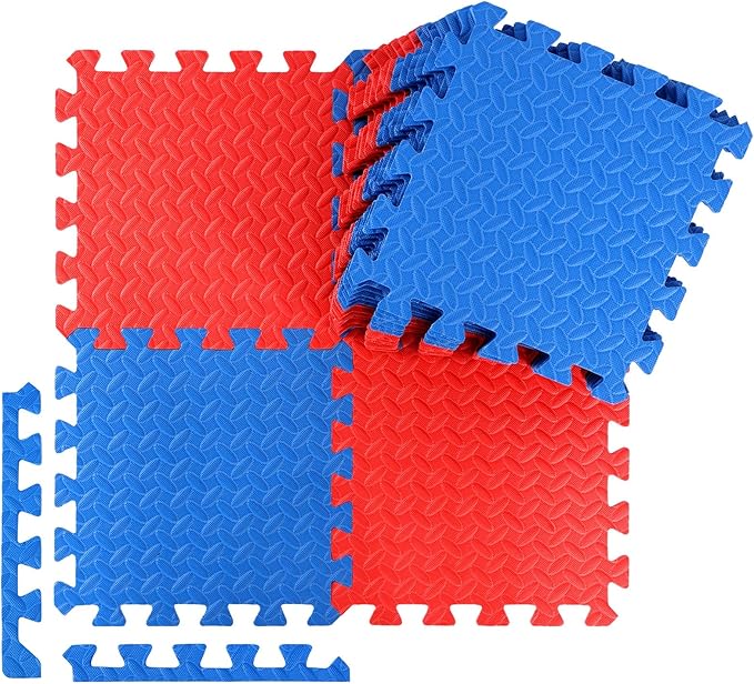 Ecally 100 Pcs 12 x 12 Gym Mat Foam Floor Mats for Home Gym Covers 96 Sq Ft Puzzle Exercise Square Interlocking Carpet Tiles with Border for Workouts Equipment Yoga Pilates (Red,Blue)